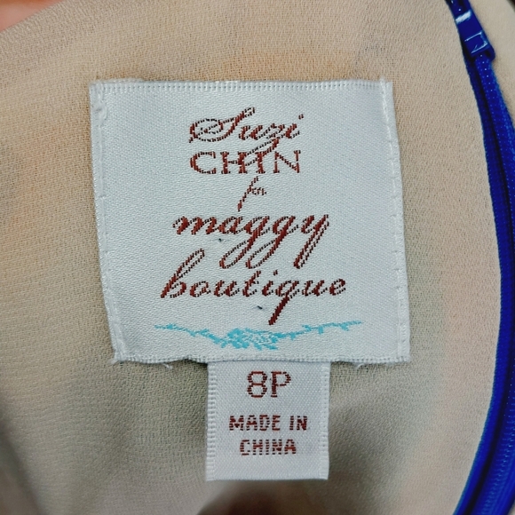 Suzi Chin Watercolor Abstract Chiffon Layer Open Sleeve Knee Length Dress P6702 - Picture 6 of 10